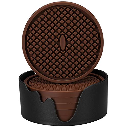 Silicone Coasters [6 Pack] Thickened Drink Coasters with Holder (6 Count)