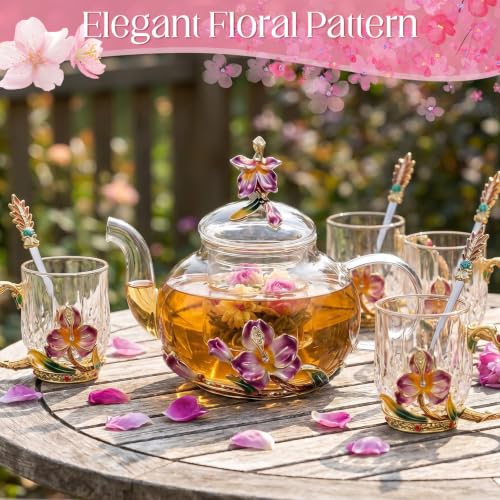 5 Pcs Floral Glass Tea Set (5 Count)
