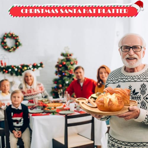 Christmas Hat Wooden Serving Tray Christmas Bamboo Platter Santa Hat Shape Wooden Charcuterie Board Wood Snack Dish Plate for Xmas Holiday Housewarming Present