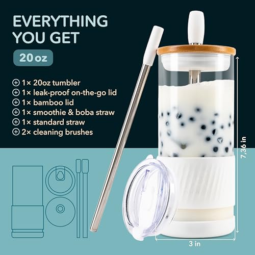 Glass Cups With Lids and Straws