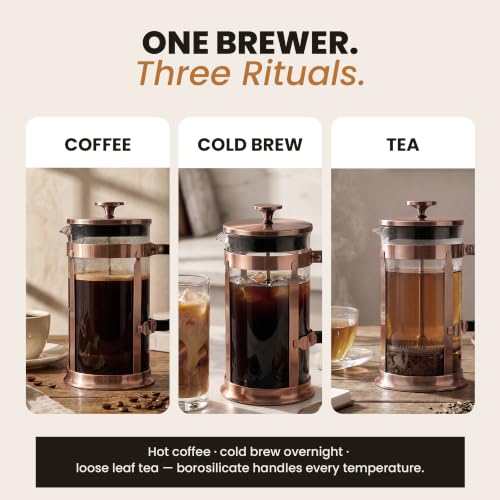 EzDtach Glass French Press Coffee Maker 34oz Copper