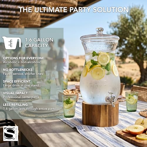 Madera Glass Drink Beverage Dispenser with Wood Base