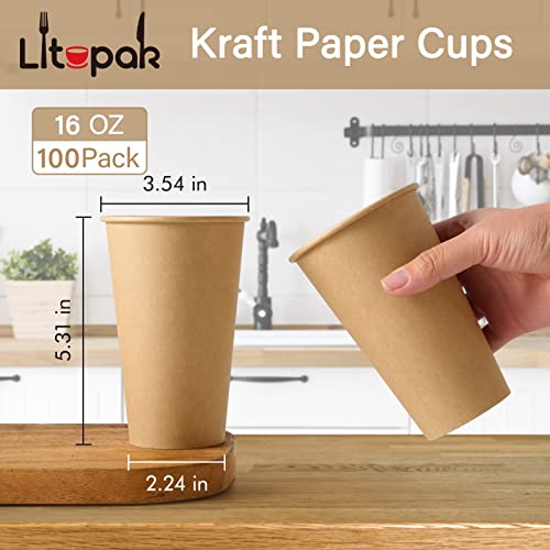 100 Pack 16 oz Kraft Paper Coffee Cups