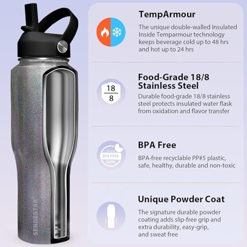 Water Bottle Wide Mouth Stainless Steel Vacuum Insulated Double Wall Keep Liquids Cold or Hot All Day