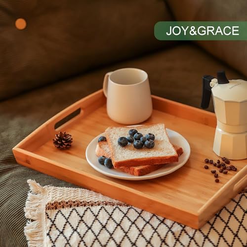 Bamboo Serving Tray with Handles 16.8 x 12.5 inch