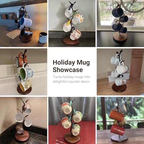 Sturdy Countertop Mug Tree with Solid Wood Base