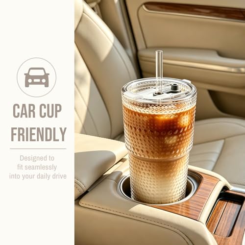 20oz Hobnail Glass Tumbler with Bamboo Lids and Straws