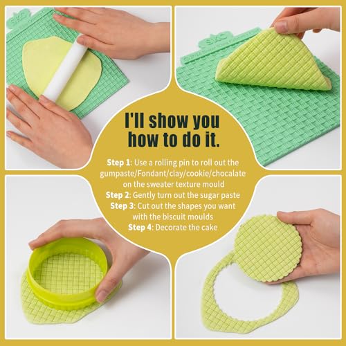 Sweater Texture Fondant Impression Mats Knit Fondant Embosser Texture Mats for Clay Cake Decorating Fondant Molds 1Pcs