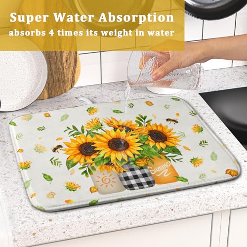 Sunflower Vases Dish Drying Mat for Countertop