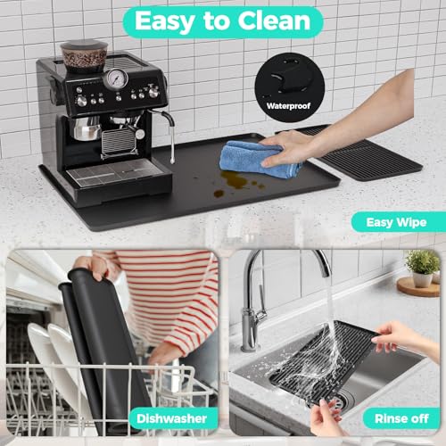 2-in-1 Coffee Mat & Dish Drying Mat Coffee Bar Mats for Countertop Station