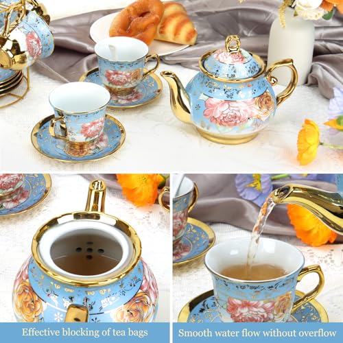 20 Pcs Porcelain Tea Set with Metal Holder (20 Count)