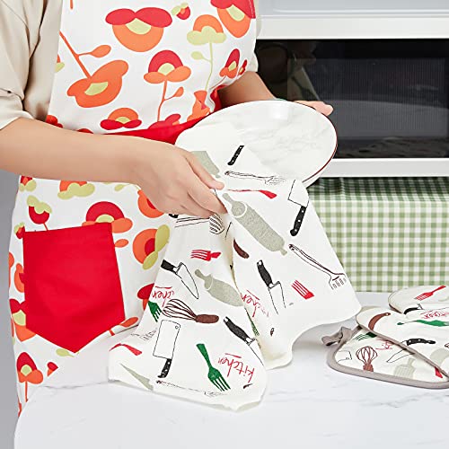 Oven Mitts and Potholders Dish Towles Set 100% Cotton for Perfect for Gifting (16 Ounce)