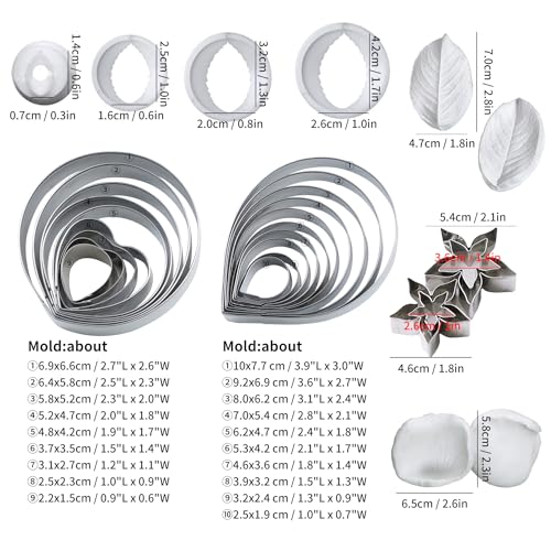 31Pcs Austin Rose Cutter Set Rose Petals Silicone Fondant Mould Veining Petal Sugar Flower Making Tool