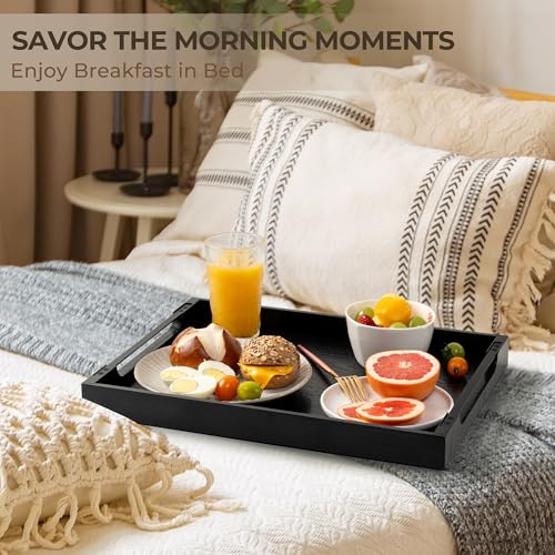 Wooden Serving Tray with Metal Handles