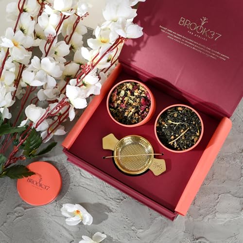 Brook37 Aurum Collection Luxury Loose Leaf Tea Gift Set with Brass Infuser (3 Count)