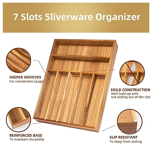 Silverware Organizer Kitchen Drawer Organizer Utensil Organizer Acacia Silverware Holder Cutlery Organizer in Drawer Flatware Organizer Tray