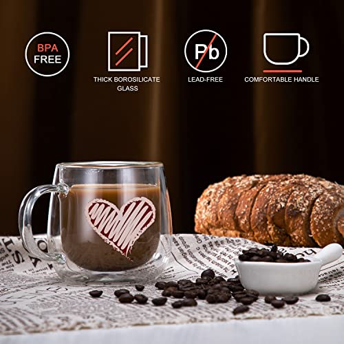 Double Walled Glass Coffee Mugs 10oz (2 Count)