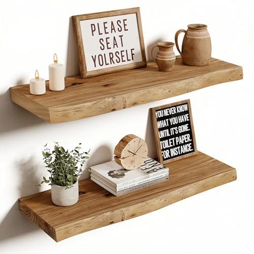 Wood Floating Shelves Live Edge 24” Set of 2 (2 Count)