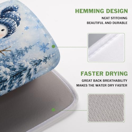 Winter Snowman Decorations Dish Drying Mat 16x18 Inch
