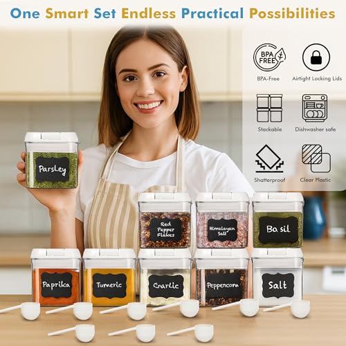 9 PC (0.5L, 17oz) Spice Storage Containers with Lids & 6 Spoons (9 Count)