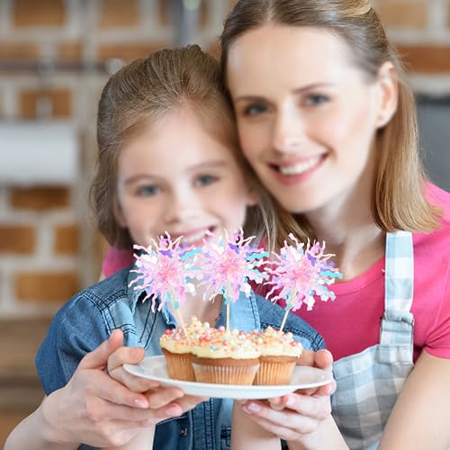 30 PCS Foil Firework Cupcake Toppers Sparkle Tinsel Cupcake Picks Happy Birthday Cake Toppers Drink Stirrers Cocktail Food Fruit Toothpicks for Baby Shower Wedding Party Decorations Supplies Pink (30 Count)