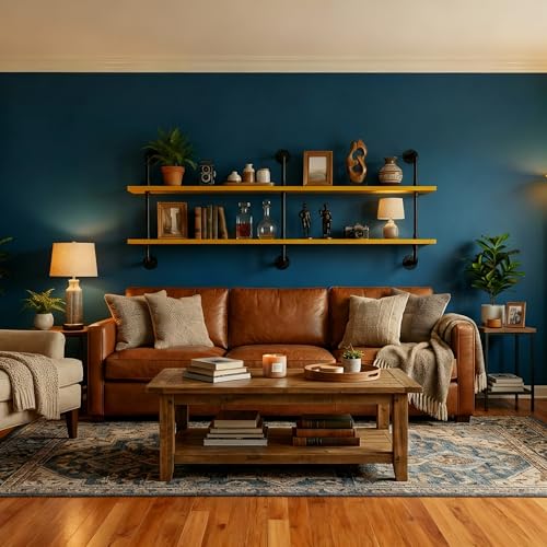 Industrial Pipe Shelving Rustic Floating Bookshelf for Living Room 60 Inch Wall Mounted Bookshelf Pipe Shelves with Wood Planks Industrial Floating Shelves Farmhouse Kitchen Shelving
