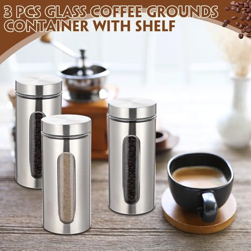 Stainless Steel Coffee Grounds Canisters Container with Shelf (3 Count)