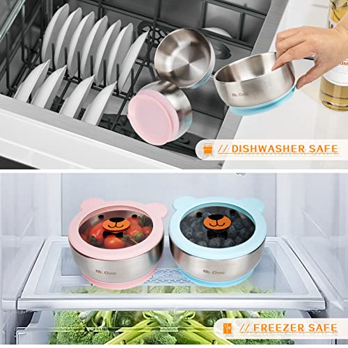 Food Grade Stainless Steel Baby Bowls with Leakproof Tempered Glass Lid