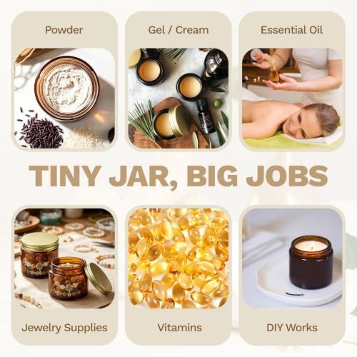 48 Pack 2 OZ Small Amber Glass Jars with Gold Metal Lids (48 Count)