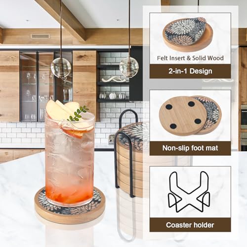 Wood Coasters Set of 6 with Holder