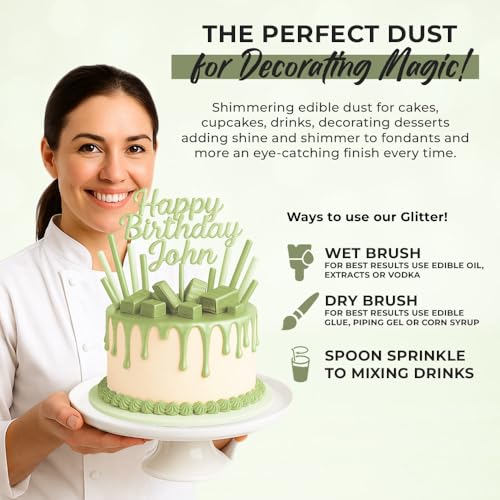 Bulk (20g) Luster Dust Edible Cake Decorations, Edible Luster Dust for Cakes Light Green Edible Luster Dust for Cupcake Decorations, Cake Drip, Edible Paint, Light Green Edible Shimmer Dust for Drinks