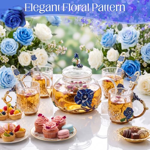 5 Pcs Floral Glass Tea Set (5 Count)