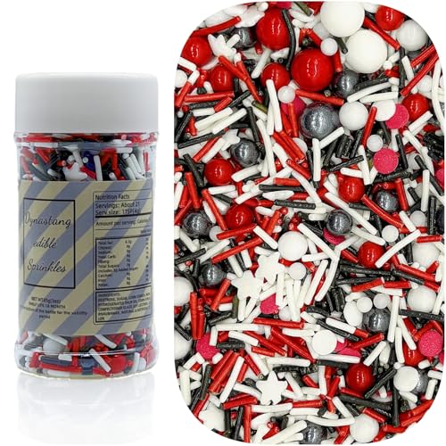 Red & White & Black Sprinkles Mixed Style Edible Cake Decorations Cupcake Toppers Cookie Perfect for Cakes (3 Ounce)