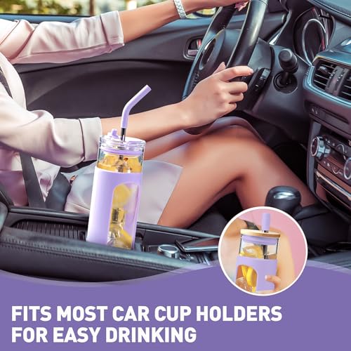 24oz Glass Tumbler with 2 Lids and Straws
