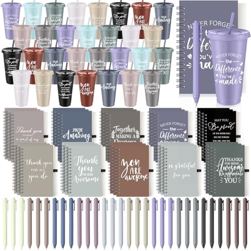 90 Pcs Employee Appreciation Gifts Bulk 24 oz Thank You Tumbler with Lid and Straw Mini Spiral Notebooks and Pens Appreciation Gifts for Team Employee Coworkers Teacher (90 Count)