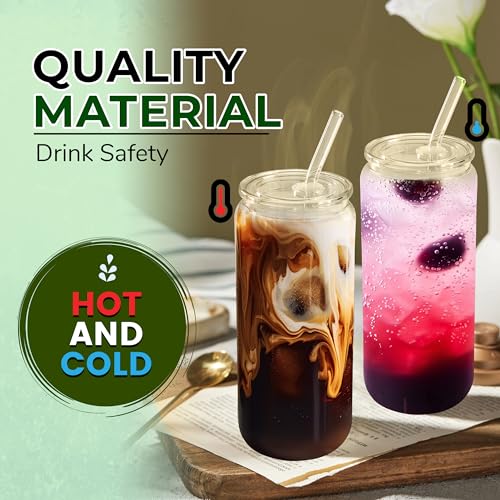 2pcs Glass Cups with Acrylic Lids and Straws 20 oz Drinking Glasses (2 Count)