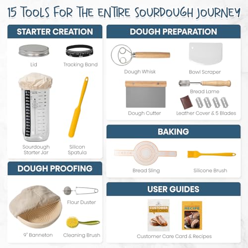 Sourdough Starter Kit with Banneton Bread Proofing Baskets and Jar