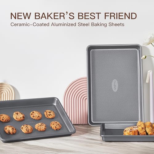 3 Pack Nonstick Ceramic Baking Sheet Pan Set for Oven (3 Count)