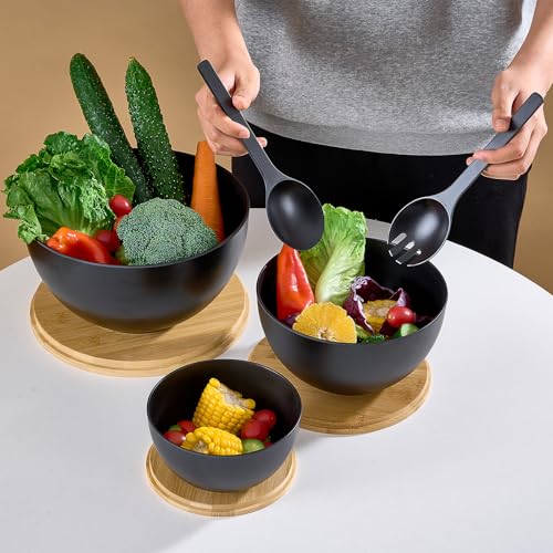 Large Salad Bowls with Bamboo Lids Set of 3