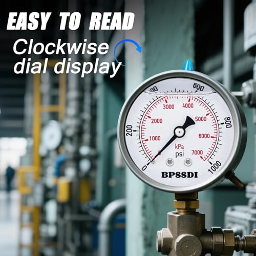 0 1000 Psi Glycerin Liquid Filled Hydraulic Pressure Gauge