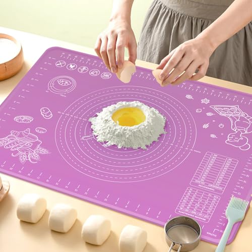Silicone Baking Mat 28" x 20" Extra Thickness Dough Rolling Mat with Measurements and Edge Heightening