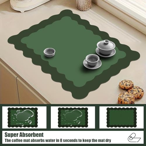 Green Scalloped Coffee Mat for Countertop Coffee Bar Mat Matt