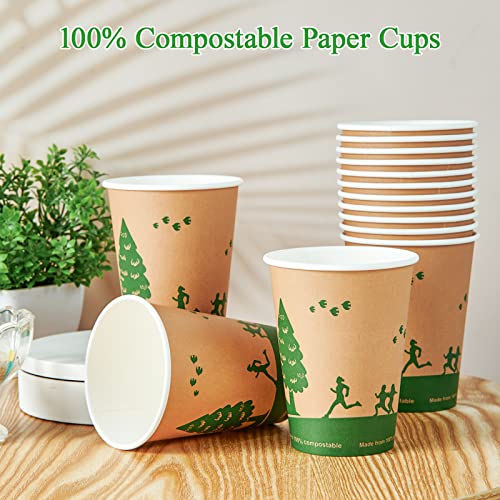 12 oz Compostable Paper Coffee Cups with PLA Lined (240 Count)