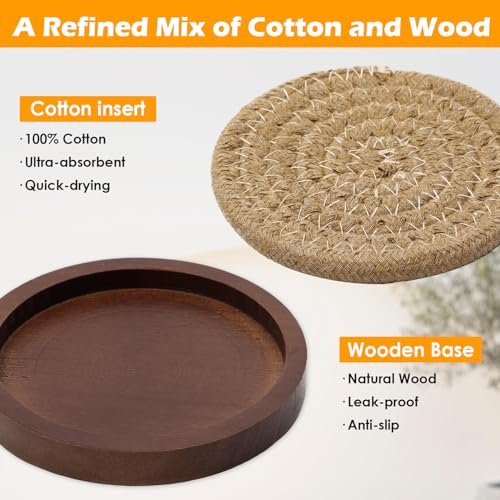 6 Pack Wood Coasters for Drinks with Cotton Coasters Insert (10 Count)
