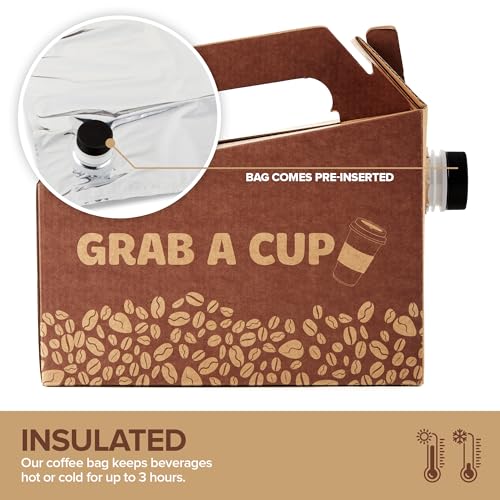 10 Pack) 96 oz Disposable Coffee Box Dispensers, Insulated Hot Cold Bulk Beverage Server Carafe, Coffee Carrier with Handle Take Out Containers, Cardboard Traveler To Go Boxes (10 Count)