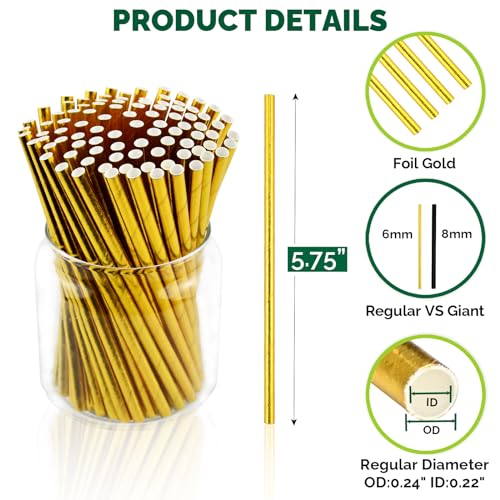5.75 Inch Disposable Short Gold Paper Straws & Stirrers (500 Count)