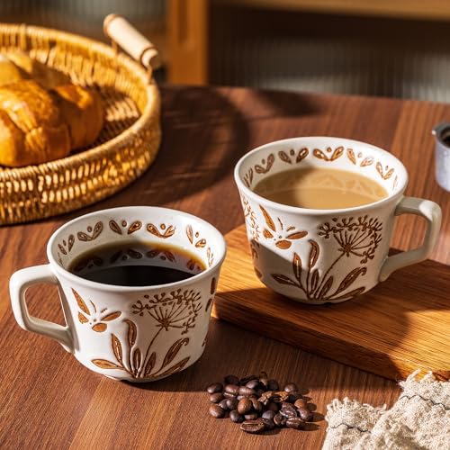 Ceramic Mugs 11 oz Unique Luxurious Cups Set of 4 with Premium Spoon