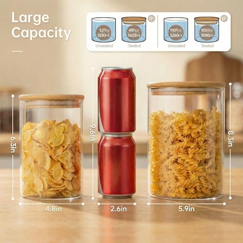 Large Glass Storage Containers with Bamboo Lids for Flour & Sugar (2 Count)
