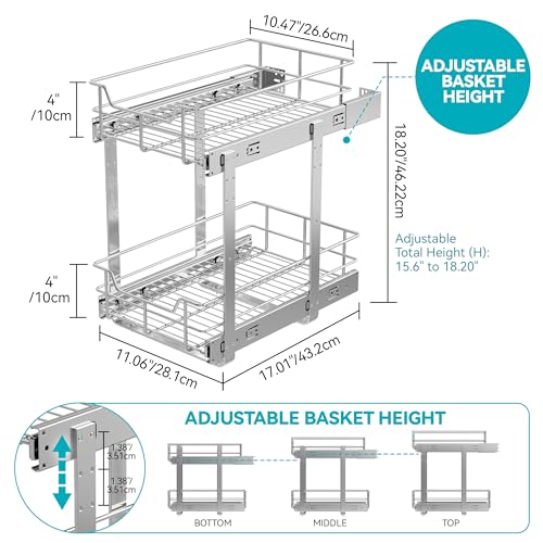 2 Tier Pull Out Cabinet Organizer 11" W X 17" D