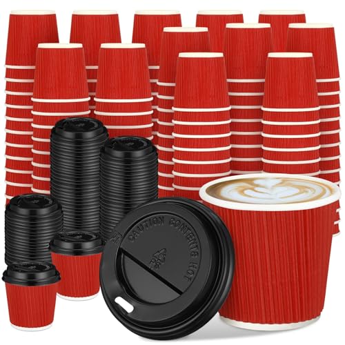 100 Set 4oz Disposable Espresso Coffee Cups with Lids (100 Count)